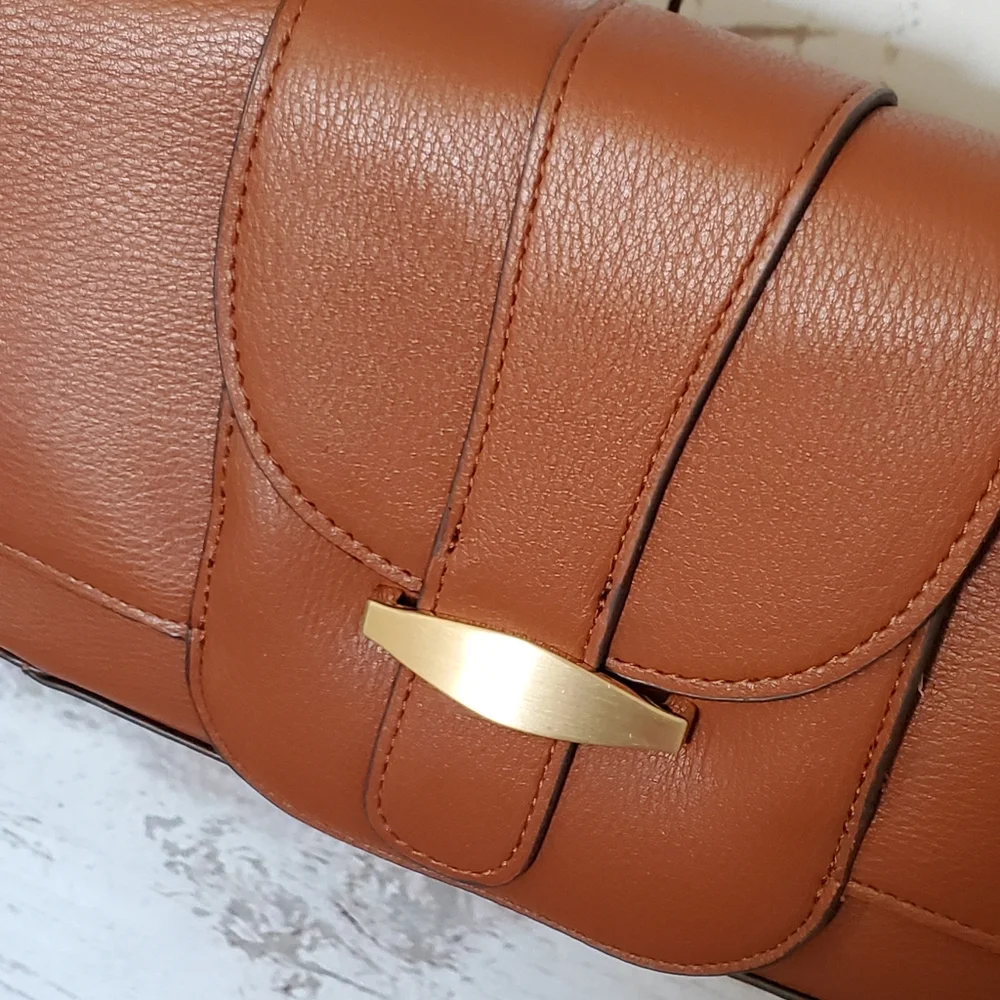 Time and Tru recycled materials vinyl hidden pocket shoulder bag brown, gold